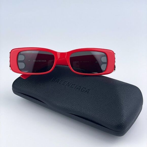 NEW Balenciaga BB0096S 015 Red Silver Logo Rectangle Unisex Sunglasses - Picture 2 of 13